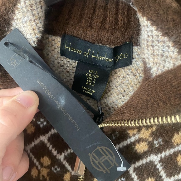 House of Harlow Brown Patterned Women's Sweater Zip Up - Picture 2 of 3